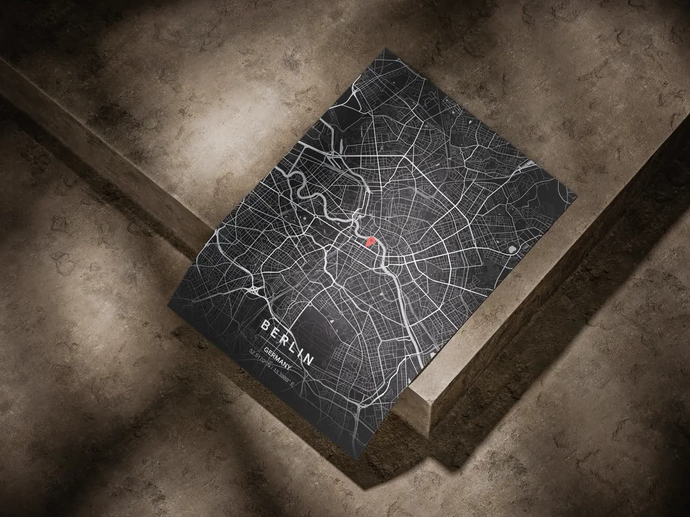 Custom Berlin map poster mockup in Noir theme